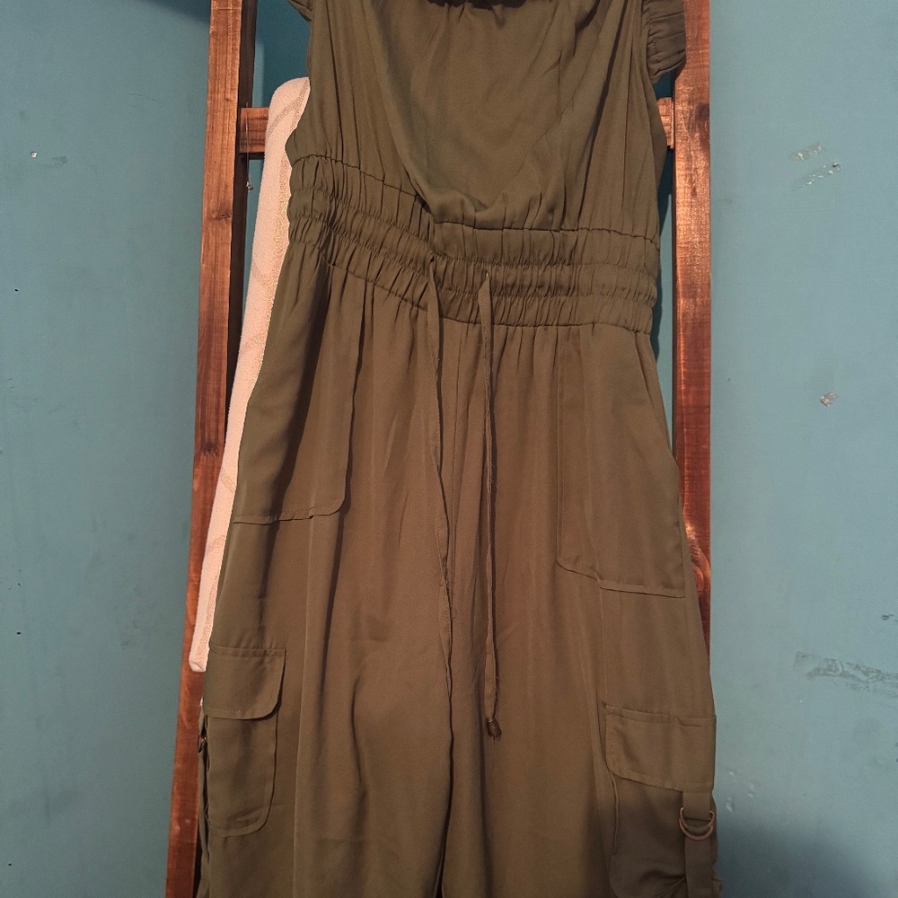 Olive green strapless jumpsuit Capri length